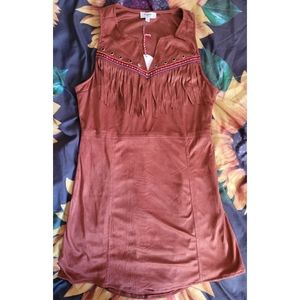 NWT Hayden Faux Suede Fringe Brown Dress size Large